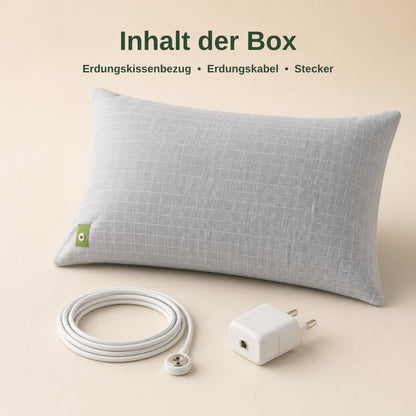 Inhalt der Box: Erdungskissenbezug, Erdungskabel, Stecker